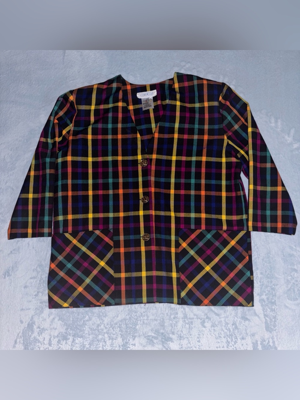 Vintage Camillia Plaid Lightweight Womens Button Up Jacket Size 18.5 90's Style